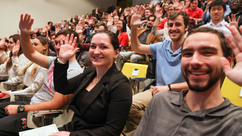Engineering students at RPI sitting at an event