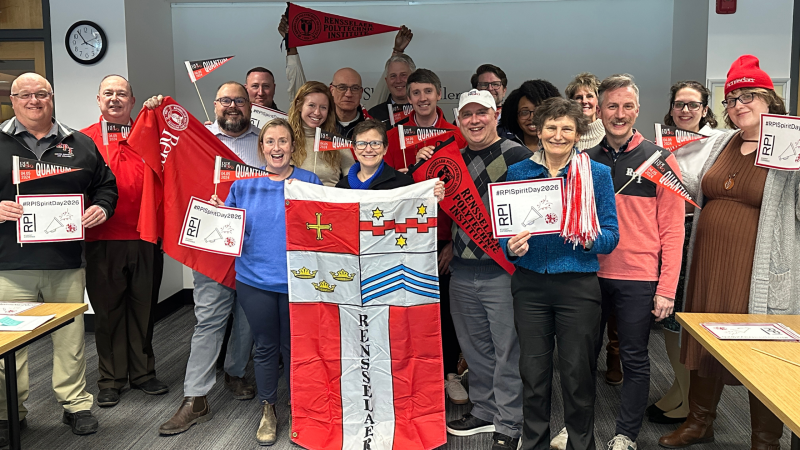 Staff at RPI Posing for a Photo for Spirit Day